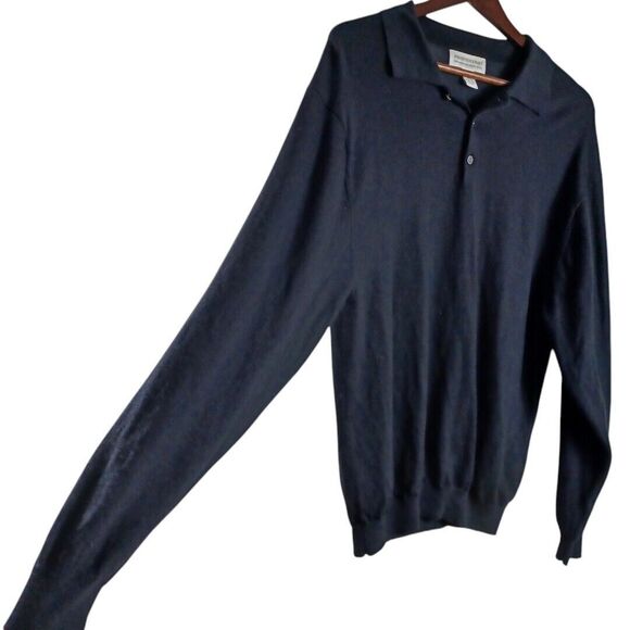 Pronto Uomo Merino Wool Men's Sweater Black Collar 1/4 Button Lightweight Sz XL - Picture 3 of 6